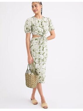 New • J. Crew x Liberty London • Linear Garden Floral Dress Organic Cotton Green